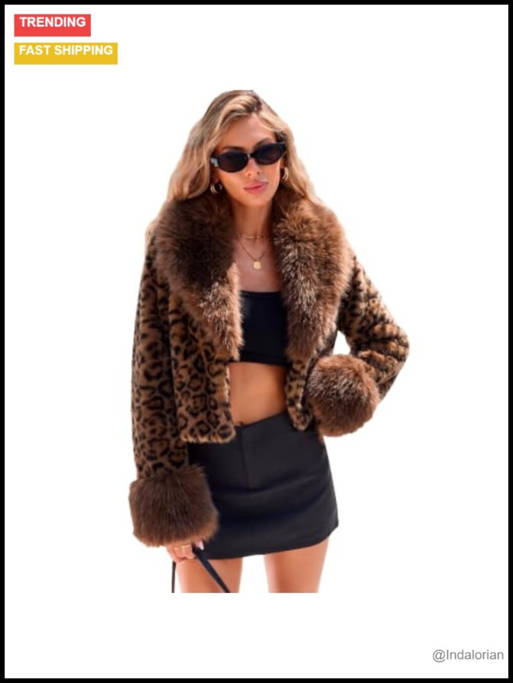 Womens Leopard Cropped Faux Fur Jacket Button Front Short Coat